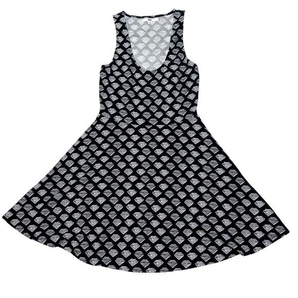 Vans Short Skater Dress Junior Small Side Cut Outs Black White Stretchy Flare - Picture 1 of 7